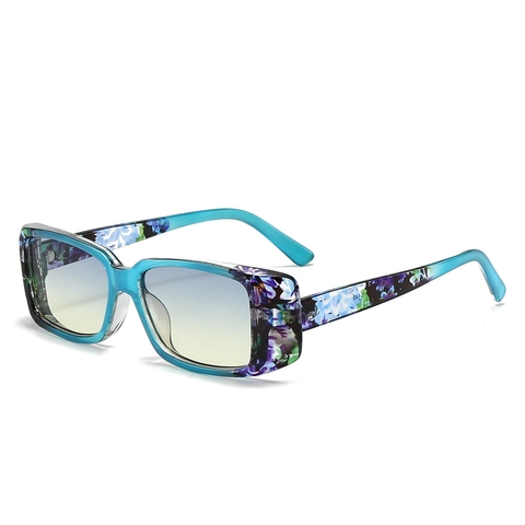 Vintage Rechteck Sonnenbrille Damen UV400 Schutz PC Dicke Rahmen Blumenmuster Mode Quadratische Sonnenbrille Brillen