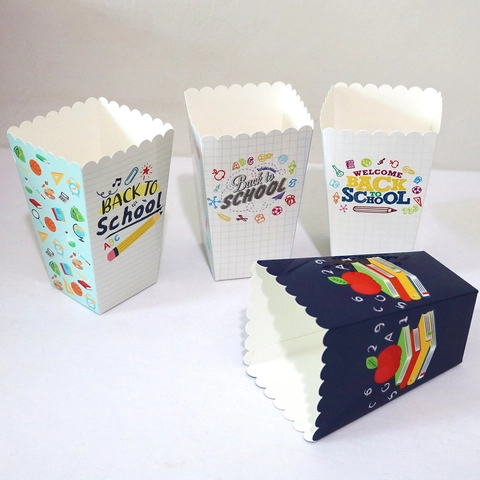 Back To School Popcorn Boxes Paper Treat Boxes For Classroom Party Supplies Assorted School Elements Snack Containers