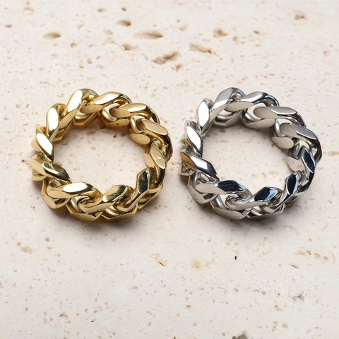 Cubaanse Schakelring Titanium Roestvrij Staal Hol Minimalistisch Mode Sieraden Voor Dames