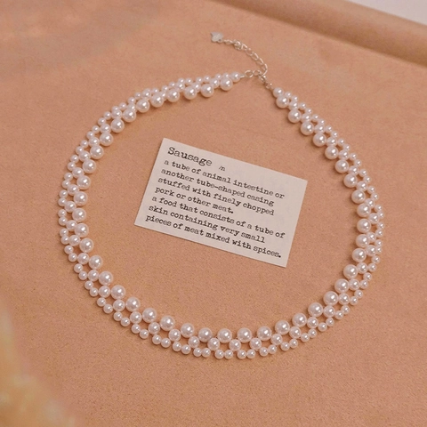 Elegante Retro Mehrlagige Gewebte Imitationsperlen Choker Halskette Für Damen Edelstahl Schlüsselbeinkette Herz Akzent