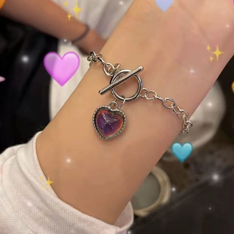 Collar Con Colgante De Corazón Que Cambia De Color Con La Temperatura Aleación Cadena De Cuentas Joyería De Moda Para Mujeres Niñas