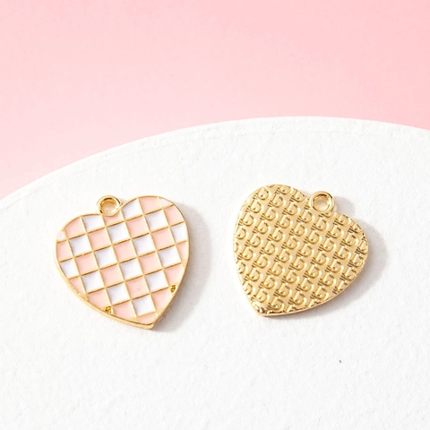 Checkerboard Heart Pendant Alloy Enamel Charm For DIY Jewelry Making Bracelet Necklace Crafting Accessory
