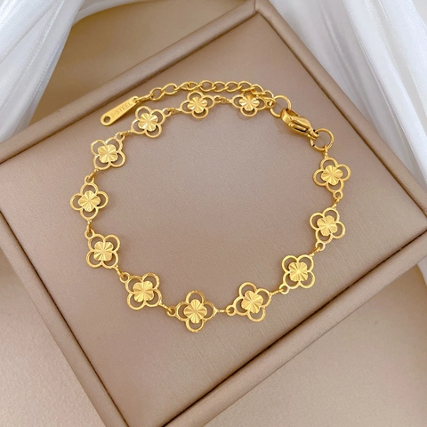 Four Leaf Clover Bracelet Titanium Steel Hollow Flower Minimalist Vintage Jewelry For Women