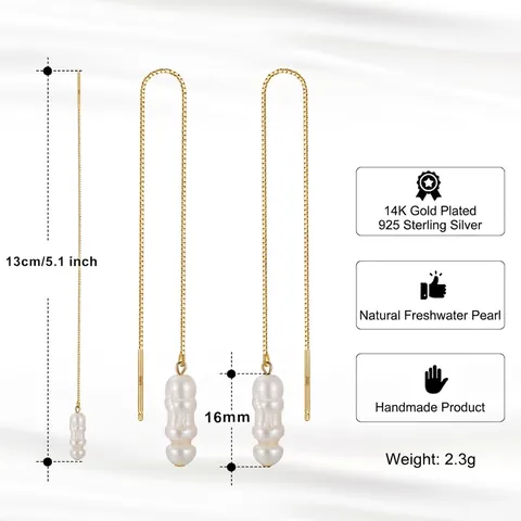 925 Sterlingsilber Süßwasserperle Ohrstecker Für Damen Gold Plattiert Barockperle Lange Quaste Box Kette Schmuck