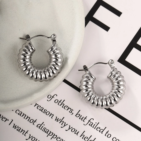 Pendientes De Aro Para Mujer Acero Inoxidable Geométrico Trenzado Corazón Bambú Diseño Vintage Minimalista Grueso