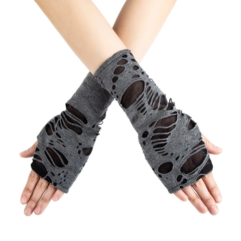 Guanti Senza Dita Punk Gothic Strappati Scaldabraccia In Maglia Per Halloween Cosplay Party Estetica Oscura