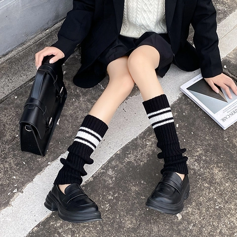 Scaldamuscoli In Maglia A Costine Da Donna Acrilico Y2K Calze Arricciate A Righe Stile Preppy Giapponese Calze Invernali Senza Piede