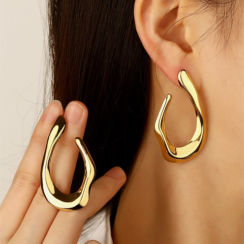 Irregular Hoop Earrings 304 Stainless Steel Gold Plated Mirror Polished Geometric Hip Hop Style For Women