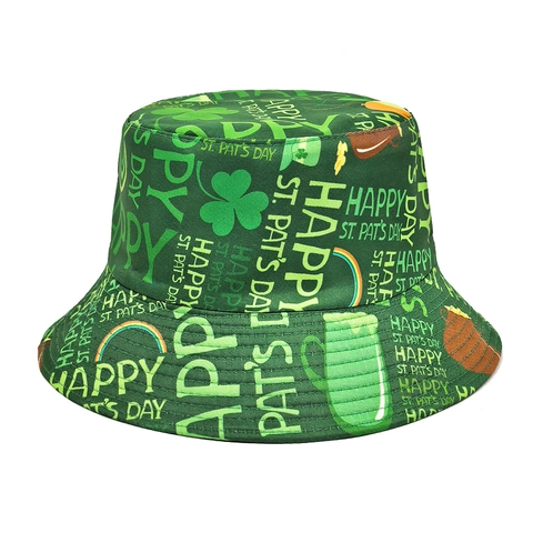 St Patricks Day Vissershoed Groen Polyester Zonbescherming Ademend Klaver Regenboog Print Feest