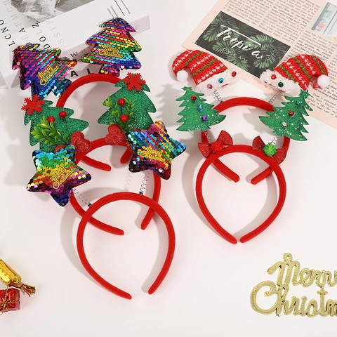 Christmas Headband Sequin Reindeer Antlers Tree Star Hairband Festive Party Hair Accessory For Kids Adults