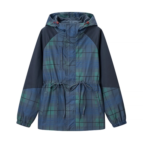 Giacca Antivento Con Cappuccio Da Donna Patchwork A Quadri Vita Con Coulisse Poliestere Capispalla Casual
