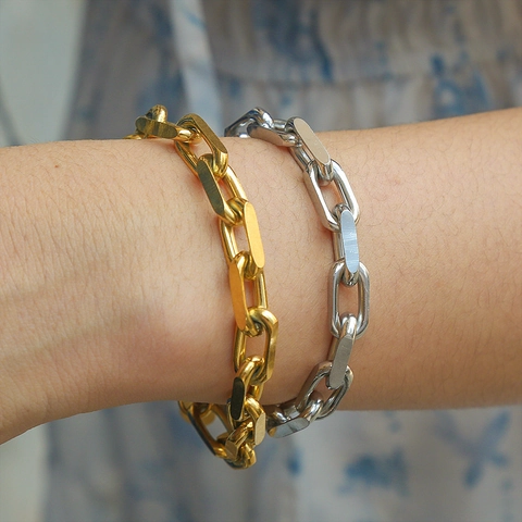 Bracciale A Catena Cubana In Acciaio Inossidabile Con Placcatura In Oro 18 Carati Stile Geometrico Regolabile Uomo Donna