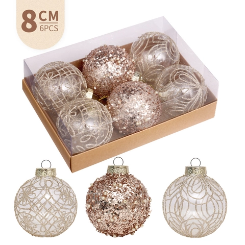 Palle Di Natale Plastica Glitter Dipinte Trasparente Addobbi Albero Festa Decorazione Casa