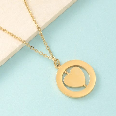 Stainless Steel Necklace Rotating Heart Circle Pendant Double Layer Fashion Adjustable Jewelry For Women