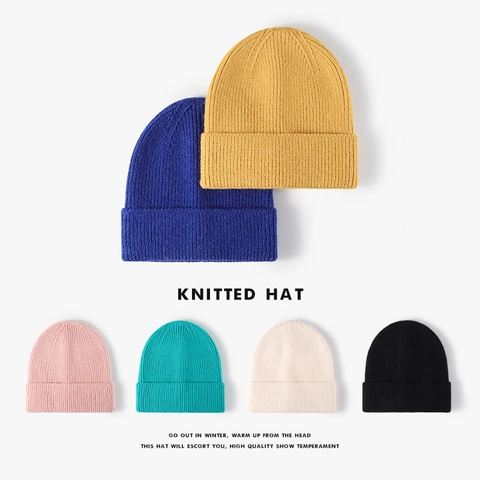 Gorro De Punto Suave Cálido Invierno Diseño Acanalado Unisex Color Sólido Accesorio De Moda Diario