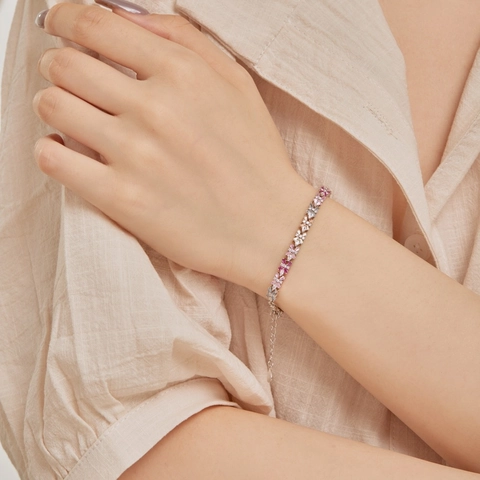 925 Sterlingsilber Mehrfarbig Zirkonia Blume Armband Für Damen Luxus Floral Cluster Verstellbar Hochzeit Schmuck