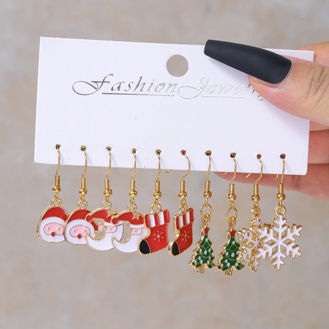 Weihnachten Ohrringe Set Legierung Emaille Weihnachtsmann Rentier Schneeflocke Feiertag Schmuck Für Damen