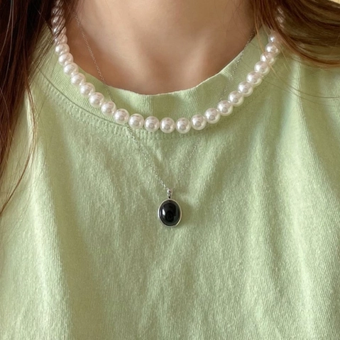 Collana Con Pendente Vintage Minimalista In Argento Sterling 925 Con Agata Nera Ovale Per Donna Gioielli Geometrici