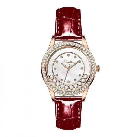 Elegante Dames Quartz Horloge Strass Bezel Kunstparelmoer Wijzerplaat Zwevende Diamanten Waterdicht Leren Stalen Band Cadeau