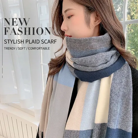 Sciarpa A Quadri Imitazione Cashmere Plaid Nappine Calda Invernale Scialle Da Donna Mantella