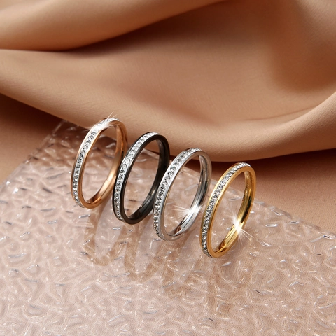 Anillo De Eternidad De Acero De Titanio Circonia Cúbica No Se Desvanece Estilo Coreano Joyería Minimalista Para Mujer