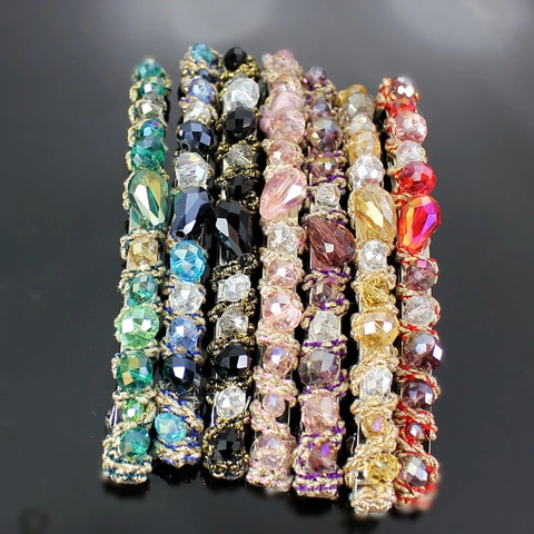 Handmade Crystal Beaded Headband Hair Clip Colorful Braided Gold Wire Geometric Fashion Bohemian Hair Accessories For Women