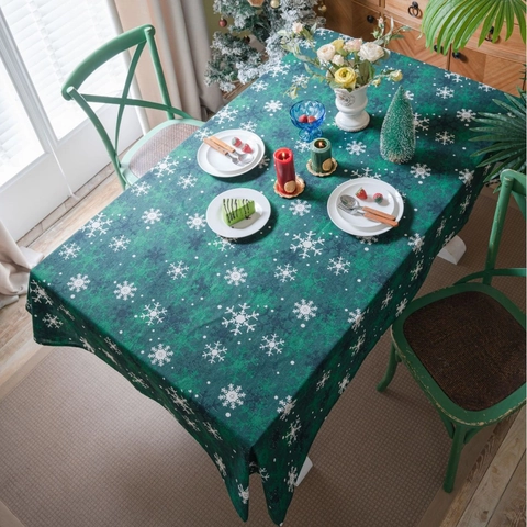 Mantel Rectangular de Mezcla de Tejidos con Estampado de Copos de Nieve de Navidad Estilo Americano Cubierta de Mesa para Fiesta Hogar