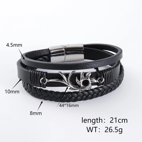 Pulsera De Cuero Trenzado De Varias Capas Para Hombre Con Cierre Magnético De Acero Inoxidable 304 Patrón De Sol Tribal Estilo Punk Vintage