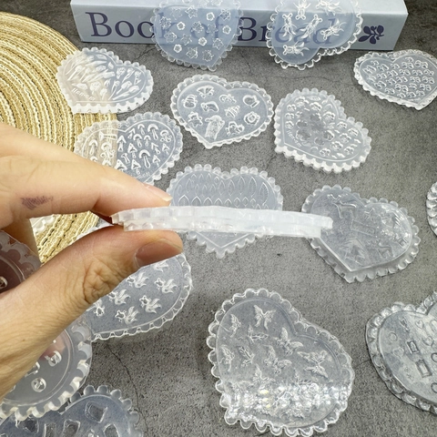 Herzförmige Nailart Silikonformen Transparent Lebensmittelechtes Silikon 3D Geprägte Schmetterlingsblume Für DIY Harz Schmuck