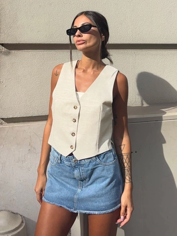 Women V Neck Waistcoat Cotton Linen Blend Single Breasted Button Casual Sleeveless Top Solid Summer Fashion