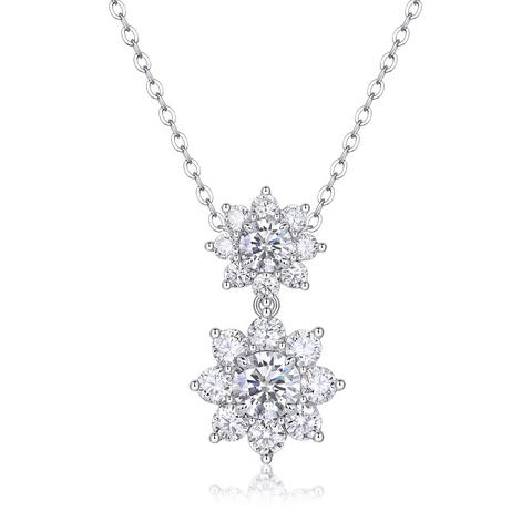Moissanite Necklace French Style Double Flower Pendant 925 Sterling Silver Clavicle Chain For Women Elegant Jewelry