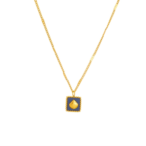 Collar Con Colgante De Concha Cuadrada Acero De Titanio Chapado En Oro De 18K Estilo Coreano Joyería Para Mujer
