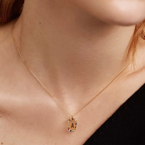 925 Sterling Silver Initial Letter Necklace With Colorful Zircon Oval Pendant Gold Plated Elegant Jewelry For Women