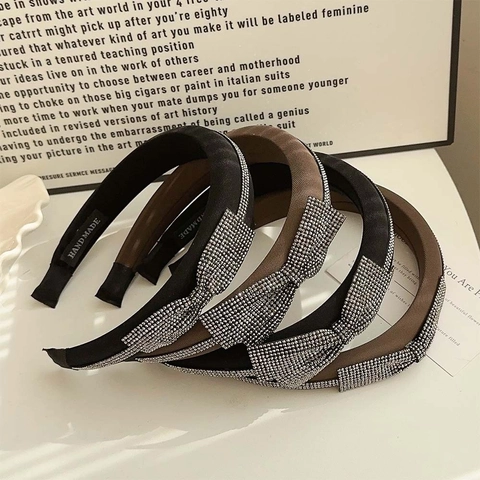 Vintage Strass Schleife Haarreif Damen Gepolstert Schwamm Haarband Glänzend Bowknot Handmade Dick Volumizing