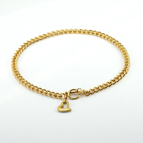 18K Gold Plated Stainless Steel Cuban Chain Heart Pendant Necklace And Bracelet Fashion Hip Hop Jewelry For Women