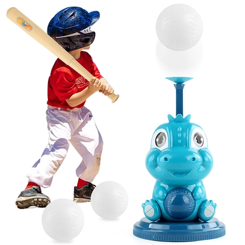 Kids Dinosaur Baseball Pitcher Launcher Toy With Retractable Bat And Practice Balls Indoor Outdoor Sports Training