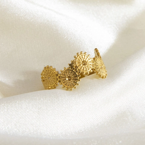 Minimalist Stainless Steel Open Ring For Women Luxury Daisy Heart Geometric Eye Pattern Adjustable Gold Plated Jewelry