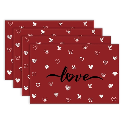 Sets De Table En Lin Saint Valentin Coeur Gnomes Résistants À La Chaleur Décoration De Table De Cuisine Lavables Rectangle