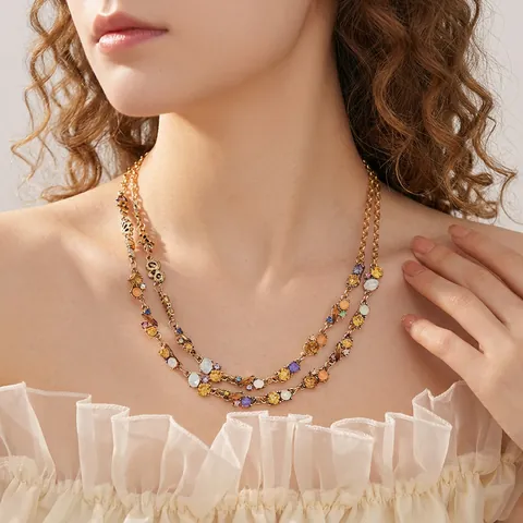 Collier Ras Du Cou À Rangs Alliage Strass Colorés Rétro Style Français Bijoux De Luxe Pour Femmes