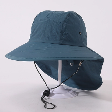 Kids Sun Hat Wide Brim Neck Flap Bucket Hat Breathable Adjustable Windproof Rope For Boys Girls Outdoor Activities