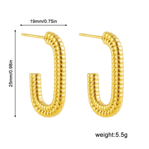 Stainless Steel Hoop Earrings 18K Gold Plated Croissant Ribbed Spiral C-Shape Geometric Fashion Women
