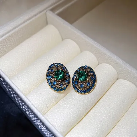 Orecchini A Lobo Ovali Vintage Con Strass In Lega E Perno In Argento Sterling 925 Stile Corte Francese Lusso Donna
