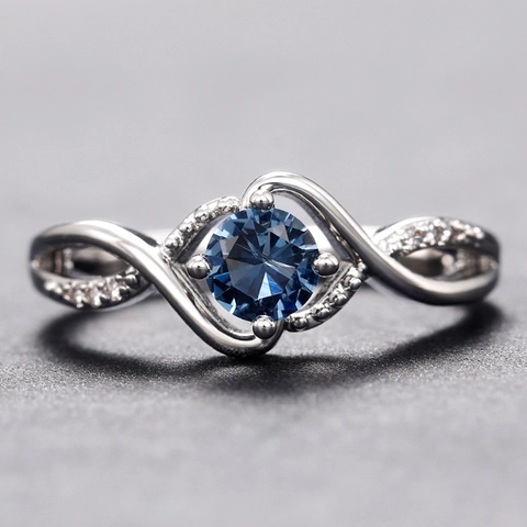 Golfvormige Infinity Band Ring Koper Met Blauwe Ronde Zirkon Voor Vrouwen Luxe Mode Elegante Sieraden Handornament
