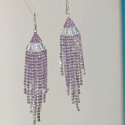 Zircon Rhinestone Tassel Drop Earrings Fan Shaped Long Fringe Sparkling Elegant Jewelry For Women
