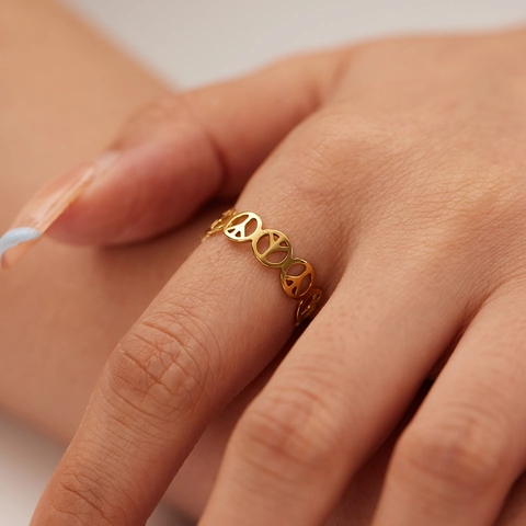 Anello Traforato Segno Della Pace Acciaio Inossidabile Placcato Oro Regolabile Minimalista Gioielli Geometrici Donne
