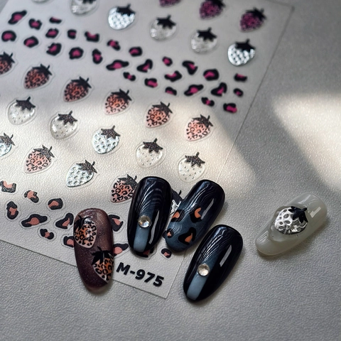 Pegatinas Nail Art 3D Relieve Fresa Leopardo Autoadhesivas Sweet Cool Ins Style Textura Gelatina Manicura DIY Calcomanías