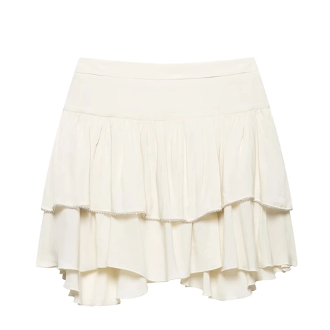 Women Layered Ruffle Mini Skirt Polyester Chiffon Tiered Cake Design With Silver Bead Trim Sexy High Waist