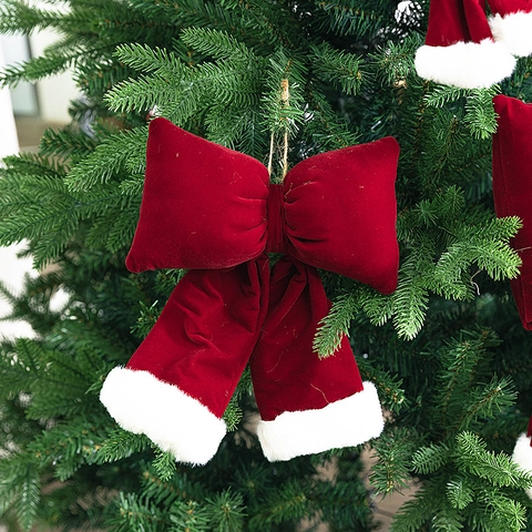 Christmas Tree Decorations Velvet Bows Flocked Ornaments Balls Festive Home Holiday Party Hanging Ornament Decor
