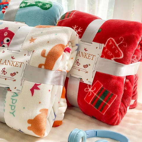 Christmas Flannel Blanket Thickened Warm Soft Fleece Throw Holiday Home Decor Bedding Cozy Winter