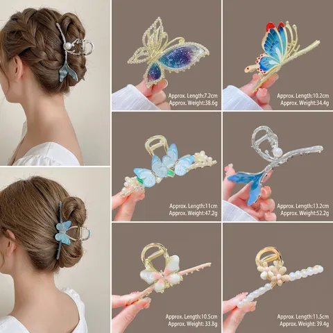 Pinza Per Capelli Grande Coda Di Sirena Farfalla Lega Di Metallo Smalto Perla Artificial Strass Accessori Eleganti Per Donna